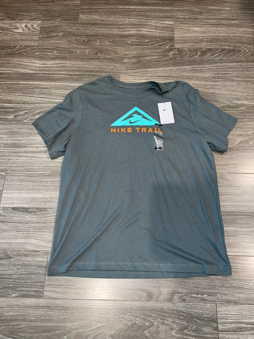 Nike Men's Trail Short Sleeve Tee - Slate Gray with Aqua & Orange Logo